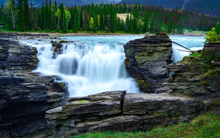 cascata, fiume di montagna, paesaggio di montagna, bella cascata, Nord America, risparmia acqua