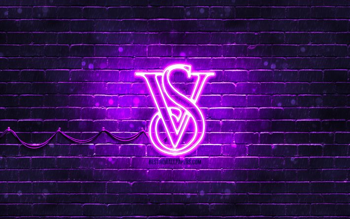 Logo violet de Victorias Secret, 4k, brickwall violet, logo de Victorias Secret, marques de mode, logo n&#233;on de Victorias Secret, Victoria Secret