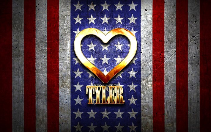Tyler&#39;ı seviyorum, amerikan şehirleri, altın yazıt, ABD, altın kalp, amerikan bayrağı, Tyler, favori şehirler