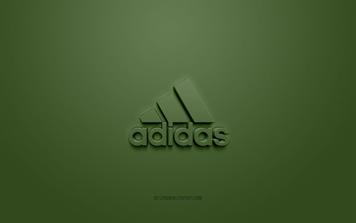 Adidas logosu, yeşil arka plan, Adidas 3d logosu, 3d sanat, Adidas, markalar logosu, mavi 3d Adidas logosu