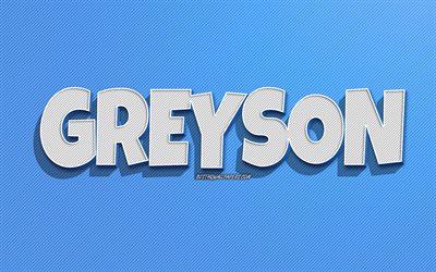 Greyson, mavi &#231;izgiler arka plan, isimli duvar kağıtları, Greyson adı, erkek isimleri, Greyson tebrik kartı, &#231;izgi sanatı, Greyson isimli resim