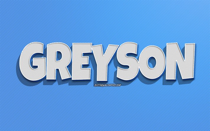 Greyson, mavi &#231;izgiler arka plan, isimli duvar kağıtları, Greyson adı, erkek isimleri, Greyson tebrik kartı, &#231;izgi sanatı, Greyson isimli resim