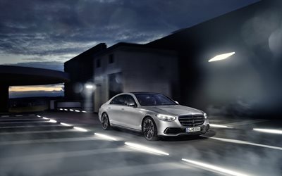 Mercedes-Benz S-Class, 2021, W223, front view, exterior, silver sedan, new silver S-Class, German cars, silver W223, Mercedes