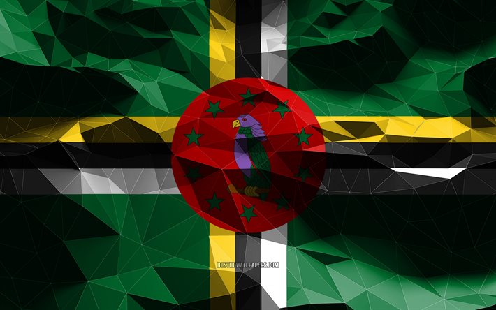 4k, Dominikaaninen lippu, matala poly-taide, Pohjois-Amerikan maat, kansalliset symbolit, Dominican lippu, 3D-liput, Dominica, Pohjois-Amerikka, Dominica 3D-lippu