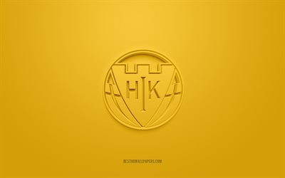 Hobro IK, creative 3D logo, yellow background, 3d emblem, Danish football club, Danish Superliga, Hobro, Denmark, 3d art, football, Hobro IK 3d logo