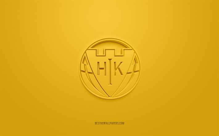 Hobro IK, logo 3D creativo, sfondo giallo, emblema 3d, squadra di calcio danese, Superliga danese, Hobro, Danimarca, arte 3d, calcio, logo 3d Hobro IK