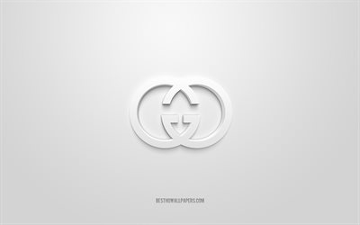 Gucci-logo, valkoinen tausta, Gucci-3D-logo, 3D-taide, Gucci, tuotemerkkien logo, valkoinen 3D-Gucci-logo