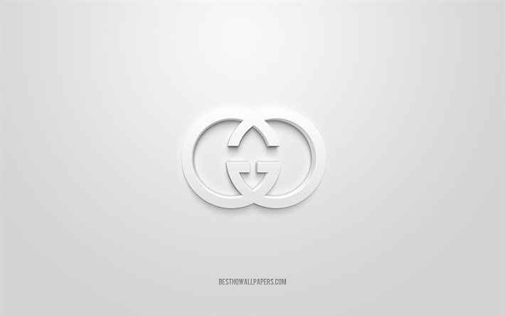 Logo Gucci, fond blanc, logo 3d Gucci, art 3d, Gucci, logo des marques, logo Gucci, logo Gucci 3d blanc