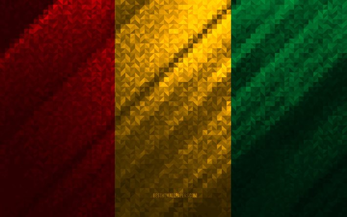 Bandiera della Guinea, astrazione multicolore, bandiera del mosaico della Guinea, Guinea, arte del mosaico, bandiera della Guinea