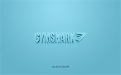 Gymshark-logo, sininen tausta, Gymshark 3D-logo, 3D-taide, Gymshark, tuotemerkkien logo, sininen 3d Gymshark-logo