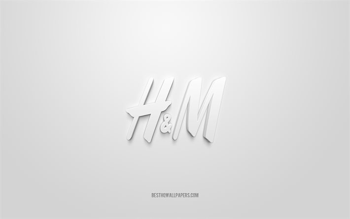 Logo HM, sfondo bianco, logo HM 3d, arte 3d, HM, logo dei marchi, logo HM, logo HM 3d bianco, Hennes Mauritz
