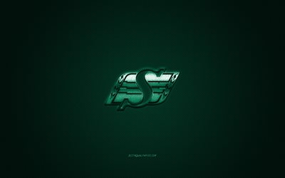 Logo des Roughriders de la Saskatchewan, club de football canadien, LCF, logo vert, fond vert en fibre de carbone, football canadien, Regina, Canada, Saskatchewan Roughriders