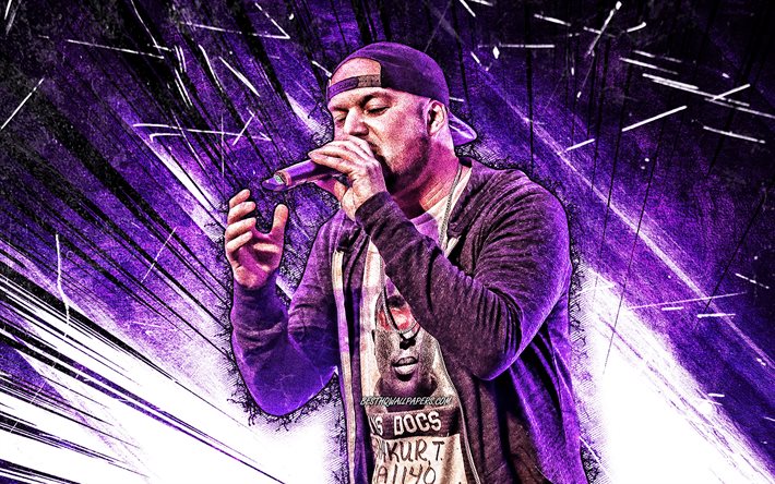 4k, Kool Savas, grunge art, german rapper, music stars, Savas Yurderi, violet abstract rays, german celebrity, Kool Savas 4K