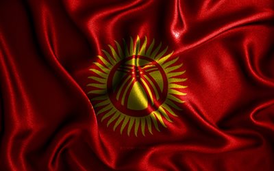 Kyrgyz flag, 4k, silk wavy flags, Asian countries, national symbols, Flag of Kyrgyzstan, fabric flags, Kyrgyzstan flag, 3D art, Kyrgyzstan, Asia, Kyrgyzstan 3D flag