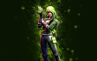 Remedy Toxic, 4k, luzes de n&#233;on verdes, Fortnite Battle Royale, personagens Fortnite, Remedy Toxic Skin, Fortnite, Remedy Toxic Fortnite