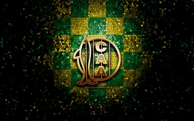 Aldosivi FC, glitter logo, Argentine Primera Division, green yellow checkered background, soccer, argentinian football club, Aldosivi logo, mosaic art, CA Aldosivi, football, Club Atletico Aldosivi