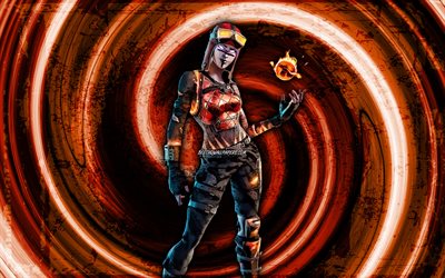 4k, Blaze, orange grunge background, Fortnite, vortex, Fortnite characters, Blaze Skin, Fortnite Battle Royale, Blaze Fortnite