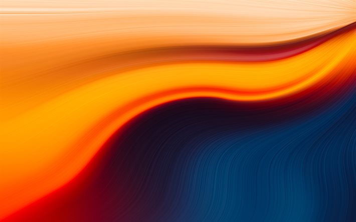 vagues abstraites orange, 4k, textures de vagues, fond avec des vagues, fond ondul&#233; orange, vagues, vagues cr&#233;atives, orange