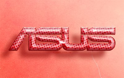 4K, logotipo Asus 3D, arte, bal&#245;es rosa realistas, logotipo Asus, planos de fundo rosa, Asus