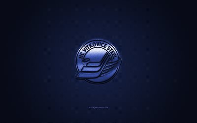HC Vitkovice Steel, tšekkil&#228;inen j&#228;&#228;kiekkoseura, Czech Extraliga, sininen logo, sininen hiilikuitutausta, j&#228;&#228;kiekko, Ostrava, Tšekki, HC Vitkovice Steel -logo