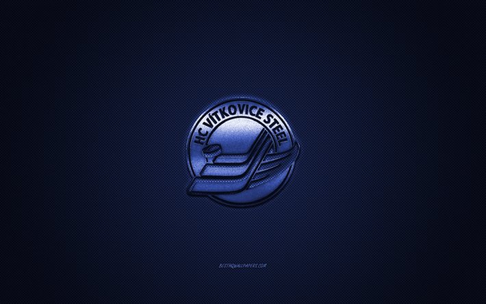HC Vitkovice Steel, Czech ice hockey club, Czech Extraliga, blue logo, blue carbon fiber background, ice hockey, Ostrava, Czech Republic, HC Vitkovice Steel logo