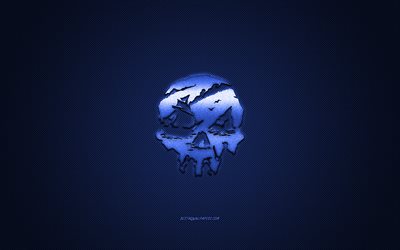 Varkaiden meri, suosittu peli, sininen logo, sininen hiilikuitutausta, Varkaiden meri-logo, Varkaidenmeren tunnus