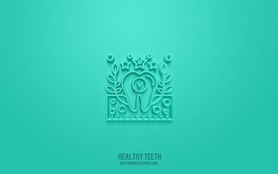 Healthy teeth 3d icon, green background, 3d symbols, Healthy teeth, Dentistry icons, 3d icons, Healthy teeth sign, Dentistry 3d icons
