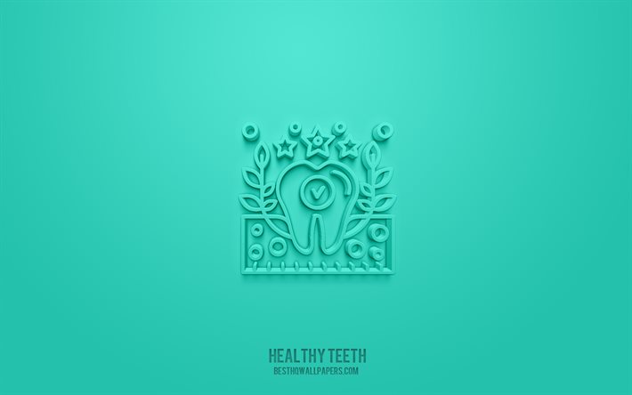Sağlıklı dişler 3d simgesi, yeşil arka plan, 3d semboller, Sağlıklı dişler, Diş hekimliği simgeleri, 3d simgeler, Sağlıklı dişler işareti, Diş Hekimliği 3d simgeleri
