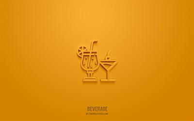 beverage 3d icon, yellow background, 3d symbols, beverage, drinks icons, 3d icons, beverage sign, drinks 3d icons