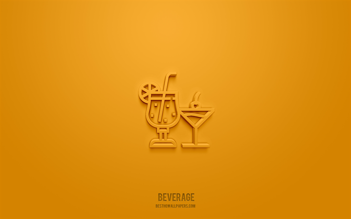 icono 3d de bebida, fondo amarillo, s&#237;mbolos 3D, bebida, iconos de bebidas, iconos 3D, signo de bebida, iconos 3D de bebidas