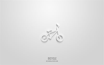 Icona della bicicletta 3d, sfondo bianco, simboli 3d, bicicletta, icone dello sport, icone 3d, segno della bicicletta, icone dello sport 3d