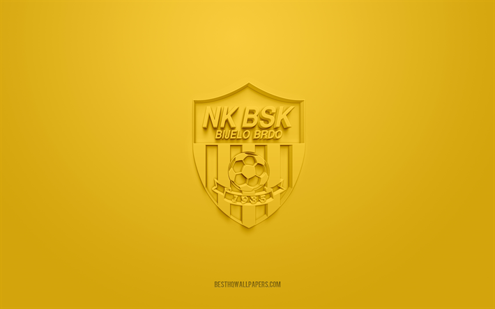 NK BSK Bijelo Brdo, logotipo 3D creativo, fondo amarillo, Druga HNL, emblema 3d, club de f&#250;tbol croata, Segunda Liga de f&#250;tbol croata, Bijelo Brdo, Croacia, arte 3d, f&#250;tbol, logotipo 3d NK BSK Bijelo Brdo