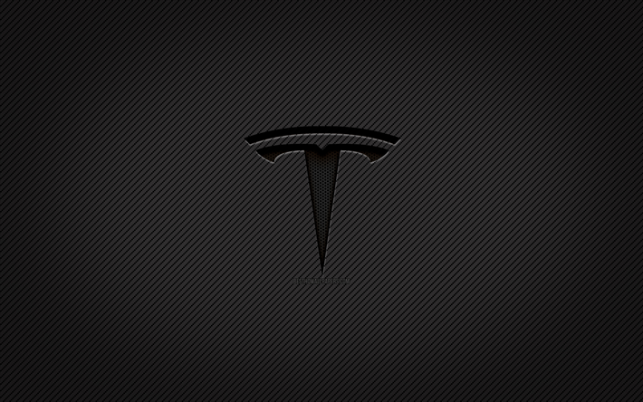 Tesla carbon logo, 4k, grunge art, carbon background, creative, Tesla black logo, cars brands, Tesla logo, Tesla