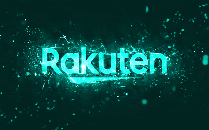 Logo turquoise Rakuten, 4k, n&#233;ons turquoise, cr&#233;atif, abstrait turquoise, logo Rakuten, marques, Rakuten