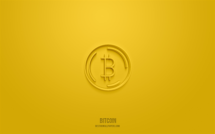 bitcoin 3d icon, yellow background, 3d symbols, bitcoin, finance icons, 3d icons, bitcoin sign