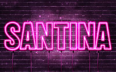 Santina, 4k, tapeter med namn, kvinnonamn, Santina namn, lila neonljus, Santina Birthday, Grattis p&#229; f&#246;delsedagen Santina, popul&#228;ra italienska kvinnonamn, bild med Santina namn