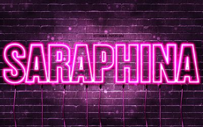 Saraphina, 4k, des fonds d&#39;&#233;cran avec des noms, des noms f&#233;minins, le nom de Saraphina, des n&#233;ons violets, Saraphina Anniversaire, Joyeux Anniversaire Saraphina, des noms f&#233;minins italiens populaires, une photo avec le nom de Sarap