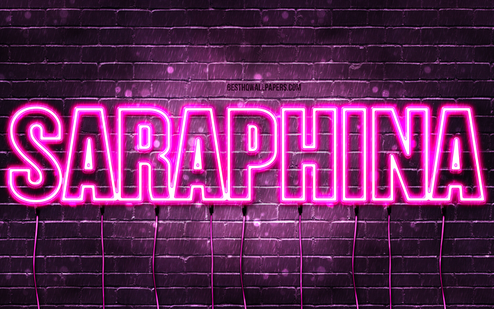 Saraphina, 4k, pap&#233;is de parede com nomes, nomes femininos, nome Saraphina, luzes de neon roxas, Anivers&#225;rio Saraphina, Feliz Anivers&#225;rio Saraphina, nomes femininos italianos populares, foto com nome Saraphina