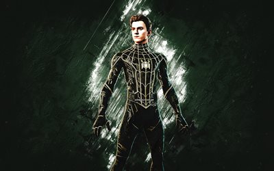 Fortnite Black and Gold-Suit No Way Home-Spider Man Skin, Fortnite, gray stone background, Black and Gold-Suit No Way Home-Spider Man, Fortnite skins, Black and Gold-Suit No Way Home-Spider Man Fortnite, Fortnite characters