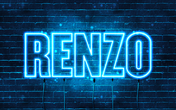Renzo, 4k, pap&#233;is de parede com nomes, Renzo nome, luzes de neon azuis, Renzo Anivers&#225;rio, Feliz Anivers&#225;rio Renzo, nomes masculinos italianos populares, foto com nome Renzo