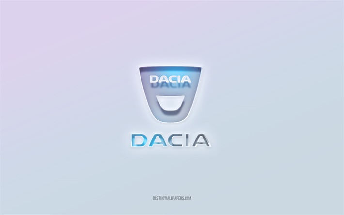 dacia-logo, ausgeschnittener 3d-text, wei&#223;er hintergrund, dacia 3d-logo, dacia-emblem, dacia, gepr&#228;gtes logo, dacia 3d-emblem
