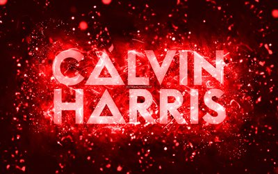 Calvin Harris red logo, 4k, scottish DJs, red neon lights, creative, red abstract background, Adam Richard Wiles, Calvin Harris logo, music stars, Calvin Harris