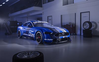 2021, Ford Mustang GT, 4k, vista frontale, Ford Mustang tuning, Mustang blu, auto americane, auto sportive, Ford