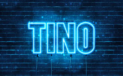 Tino, 4k, tapeter med namn, Tino namn, bl&#229; neonljus, Tino Birthday, Happy Birthday Tino, popul&#228;ra italienska mansnamn, bild med Tino namn