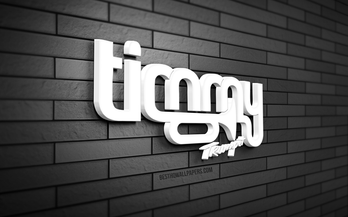 timmy trumpet 3d-logo, 4k, timothy jude smith, graue ziegelwand, kreativ, musikstars, timmy trumpet-logo, australische djs, 3d-kunst, timmy trumpet