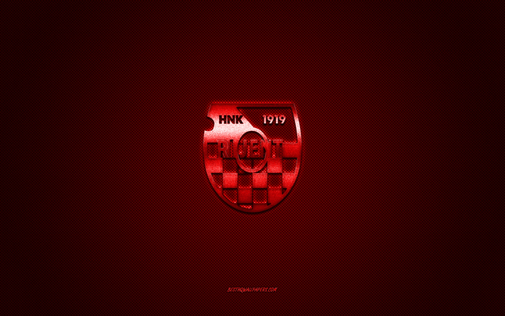 hnk orijent 1919, kroatischer fu&#223;ballverein, rotes logo, roter kohlefaserhintergrund, druga hnl, fu&#223;ball, rijeka, kroatien, hnk orijent 1919 logo