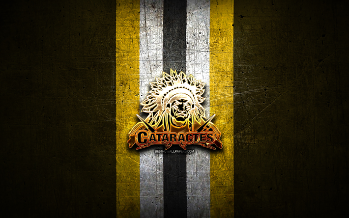 Shawinigan Cataratas, logotipo dourado, QMJHL, metal amarelo de fundo, time de h&#243;quei canadense, Shawinigan Cataratas logotipo, h&#243;quei