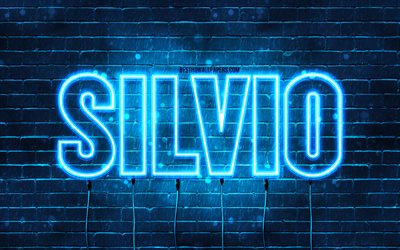 Silvio, 4k, tapeter med namn, Silvio namn, bl&#229; neonljus, Silvio Birthday, Grattis p&#229; f&#246;delsedagen Silvio, popul&#228;ra italienska mansnamn, bild med Silvio namn