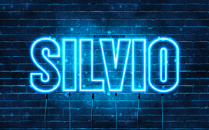 Silvio, 4k, des fonds d&#39;&#233;cran avec des noms, le nom de Silvio, des n&#233;ons bleus, Silvio Anniversaire, Joyeux Anniversaire Silvio, des noms masculins italiens populaires, une photo avec le nom de Silvio