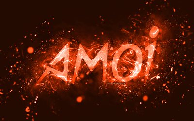Amoi turuncu logo, 4k, turuncu neon ışıkları, yaratıcı, turuncu soyut arka plan, Amoi logosu, markalar, Amoi